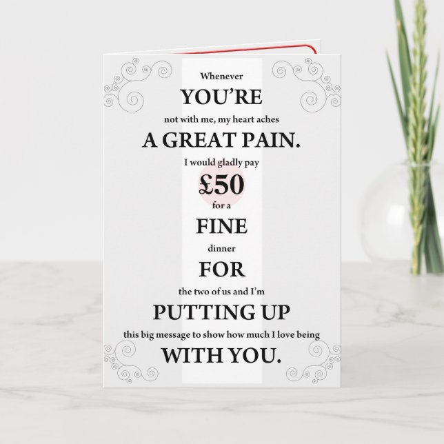 "You're a Great Pain" Funny Valentine's Card (Front)