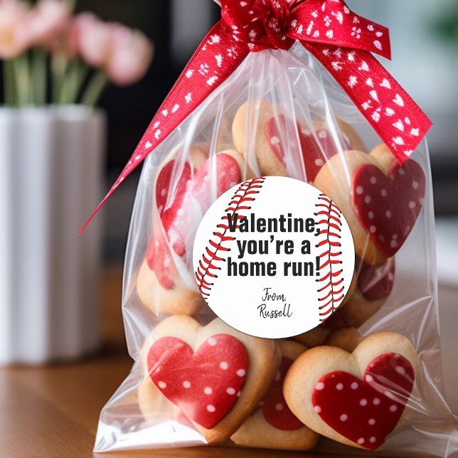 You're a Home Run Baseball Valentine Favor Classic Round Sticker (You're a Home Run Baseball Valentine Favor Classic Round Sticker)