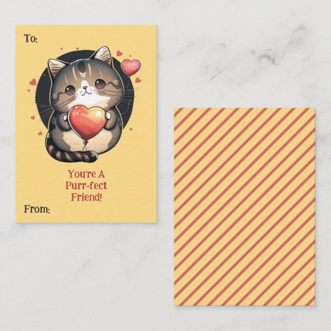 You're A Purrfect Friend Cat Themed Valentine's Card (Front/Back)