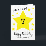 You're a Star 7th Birthday Card<br><div class="desc">This you're a star 7th birthday card can be easily personalised with the age and name. The inside card message can also be edited if wanted. This personalised 7th birthday card for kids would make a unique card keepsake.</div>