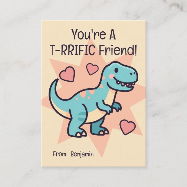 You're A T-RRIFIC Friend Kids Valentine's Card (Front)