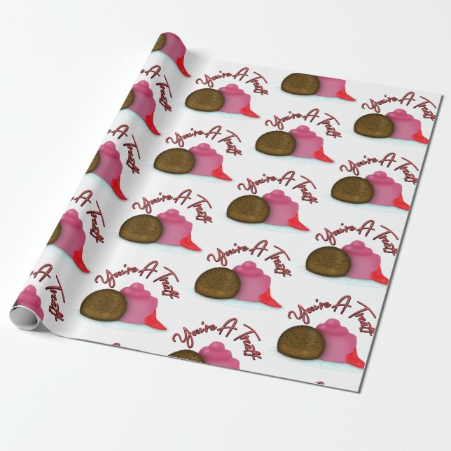 You're A Treat Filled Strawberry Valentine's Day Wrapping Paper (Unrolled)