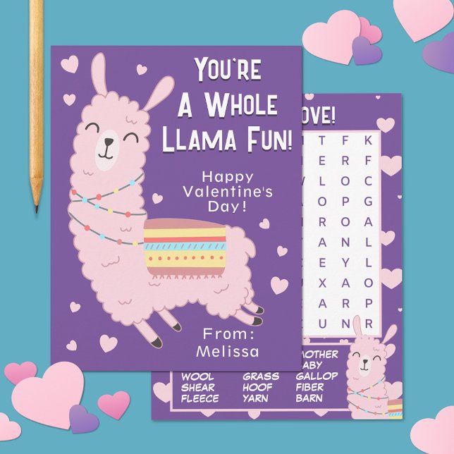You're A Whole Llama Fun Classroom Valentine's Day Card (Creator Uploaded)