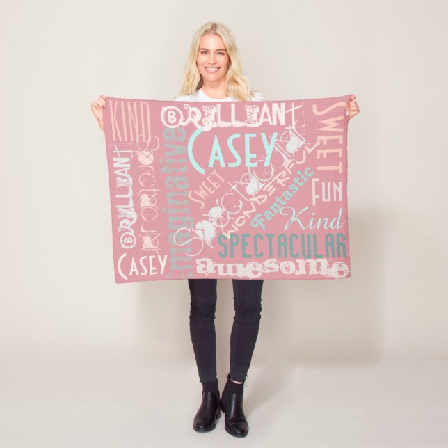 You're Awesome Personalised Name Words Mauve Aqua Fleece Blanket (In Situ)