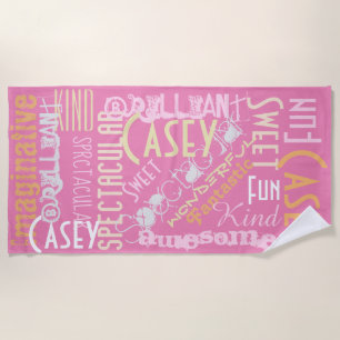 You're Awesome Personalised Names Words in Pinks Beach Towel