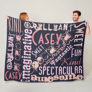 You're Awesome Personalized Names Words Navy Pink Fleece Blanket
