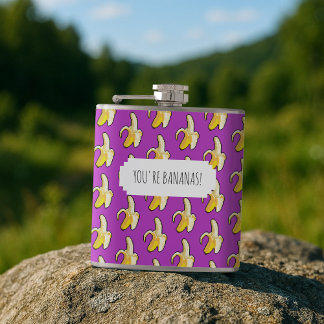 You're Bananas! Peeled Yellow Banana Pattern Hip Flask
