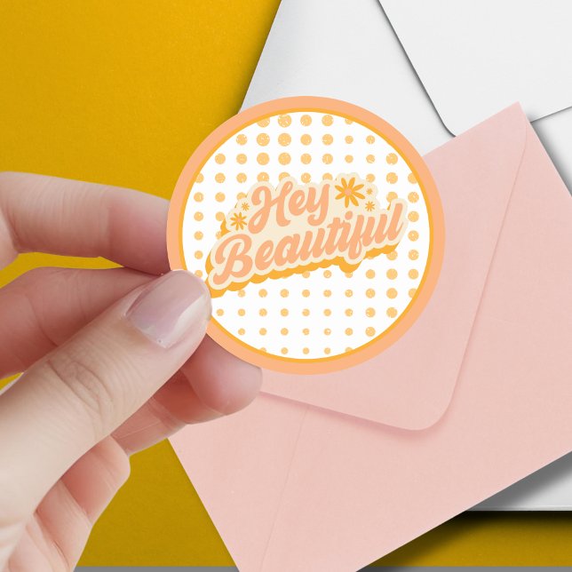 You're Beautiful '60s Vintage Pink and Orange  Classic Round Sticker (Creator Uploaded)