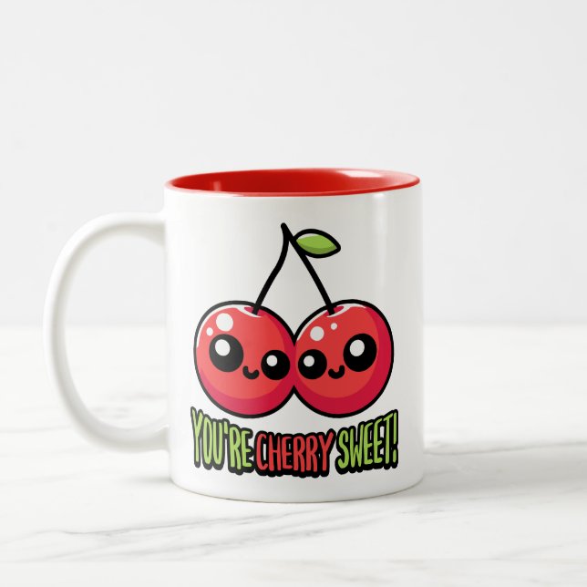 You're Cherry Sweet! Cute Cherry Pun Two-Tone Coffee Mug (Left)