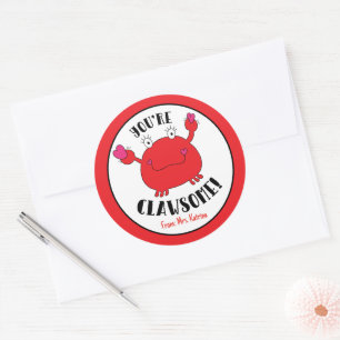 You're Clawsome Cute Crab Valentine's Day Favour Classic Round Sticker