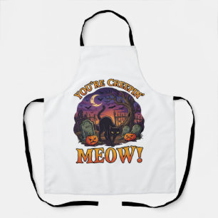 Youre Creepin Meow Halloween Black Cat Pumpkins Gr Apron