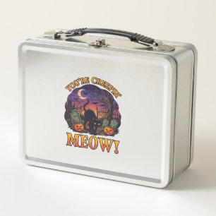 Youre Creepin Meow Halloween Black Cat Pumpkins Gr Metal Lunch Box