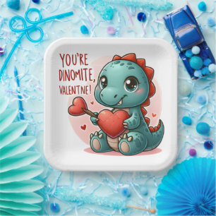 Youre Dinomite Valentine Cute Dinosaur Love Paper Plate