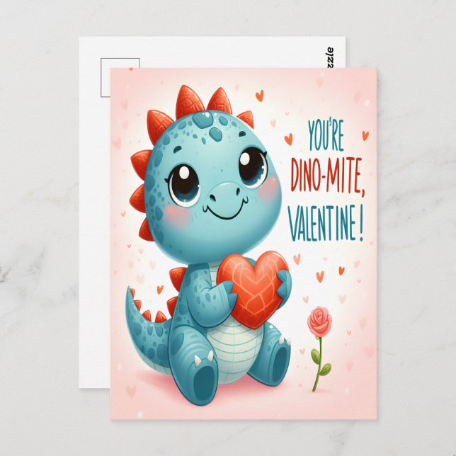 Youre Dinomite Valentine Cute Dinosaur Love  Postcard (Front/Back)