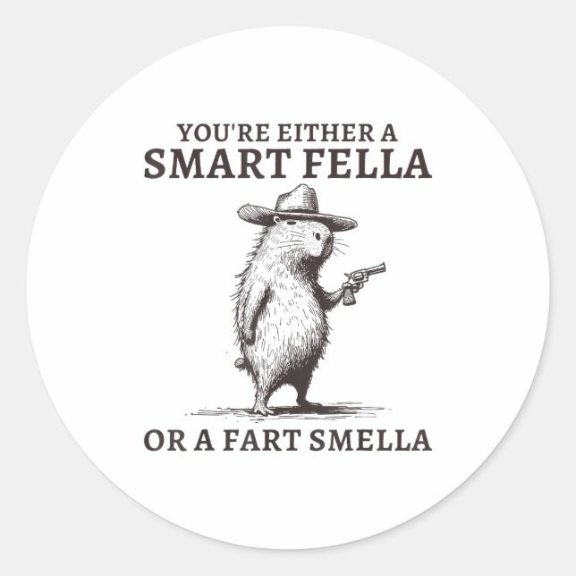 You're Either A Smart Fella Or A Fart Smella Funny Classic Round Sticker (Front)