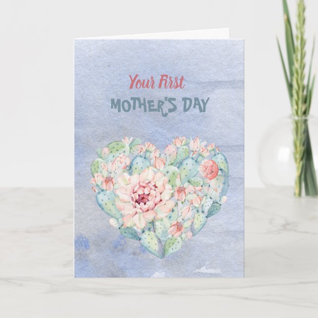 You're First Mother's Day Watercolor Cactus Card (Front)