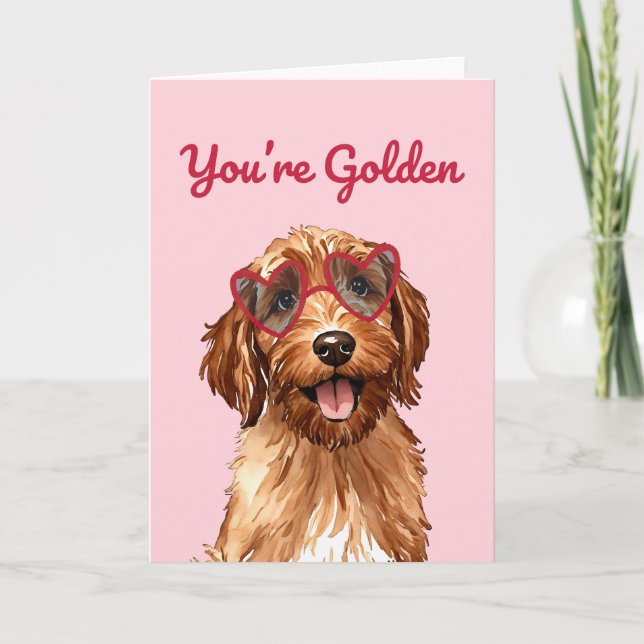 You're Golden Puppy Watercolor Valentines Day Holiday Card (Front)