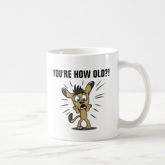 YOU'RE HOW OLD?! Funny Dog Birthday Mugs (Right)