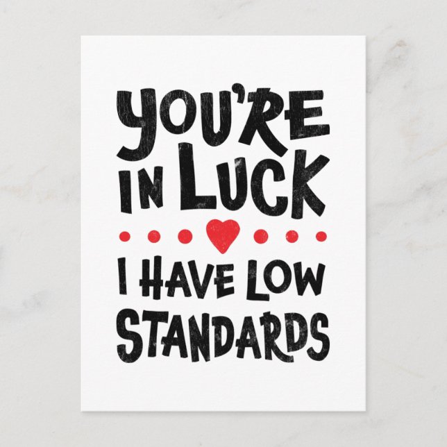 You're In Luck I Have Low Standards Postcard (Front)