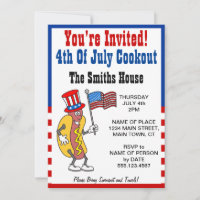You're Invited 4th Of July Cookout Hot Dog Funny