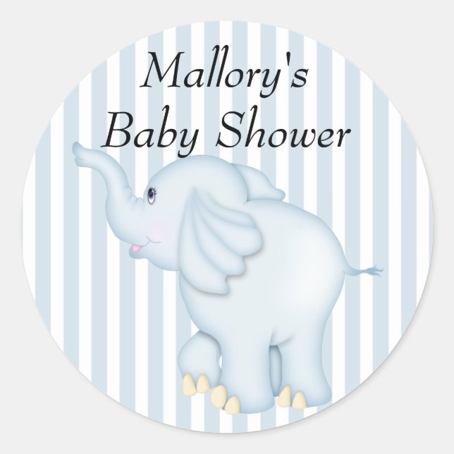 You're Invited Blue Elephant Baby Shower Classic Round Sticker (Front)