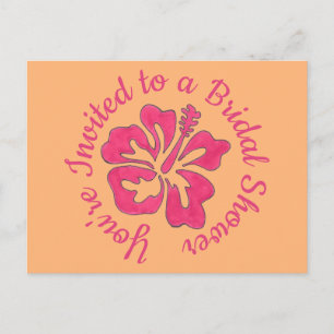 You're Invited Bridal Shower Pink Hibiscus Flower Invitation Postcard