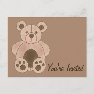 You're Invited Brown Teddy Bear Birthday Party Invitation Postcard