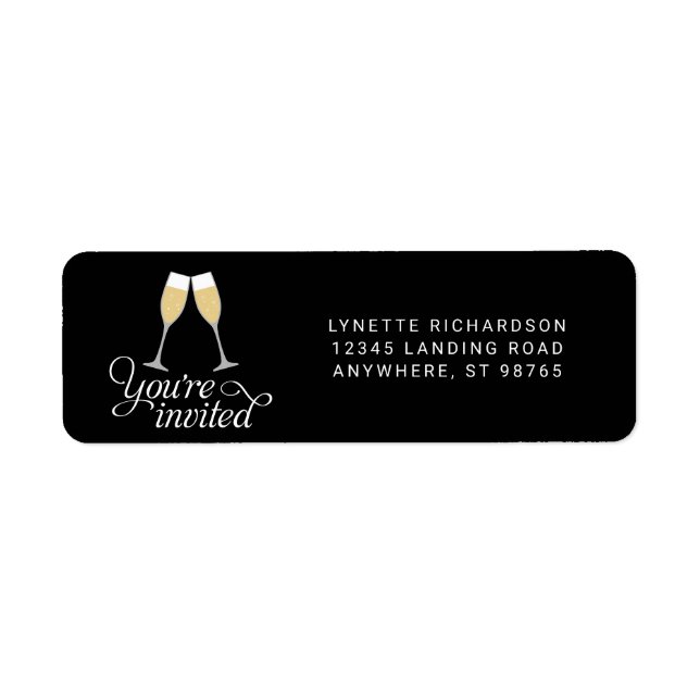 You're Invited Champagne Glasses Return Address Label (Front)