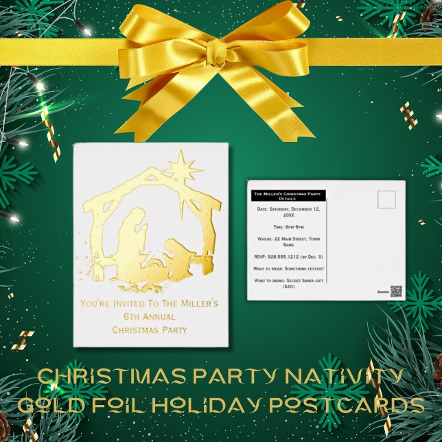 You're Invited Christmas Nativity Gold Christmas  Foil Holiday Postcard (Christmas Party Invitation Gold Foil Holiday Postcards)