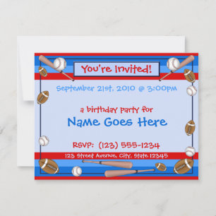 "You're Invited" customisable Sports invitations