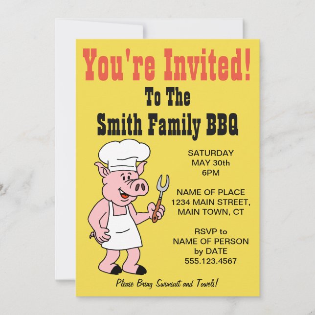 You're Invited Family BBQ Pig Cartoon Invitation (Front)