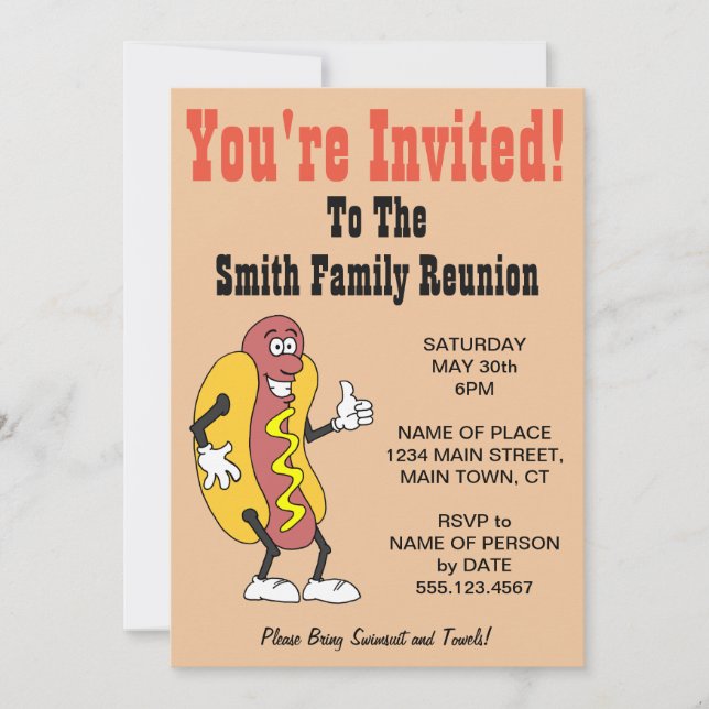 You're Invited Family Reunion Hot Dog Cartoon Invitation (Front)