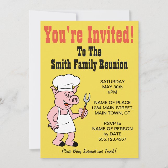 You're Invited Family Reunion Pig Cartoon Invitation (Front)