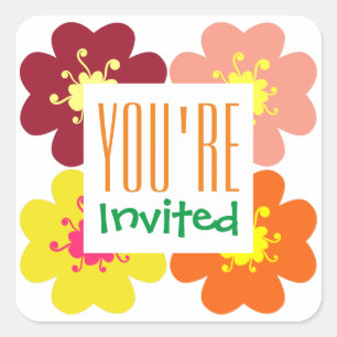 You're Invited Floral Graphic Party Square Sticker