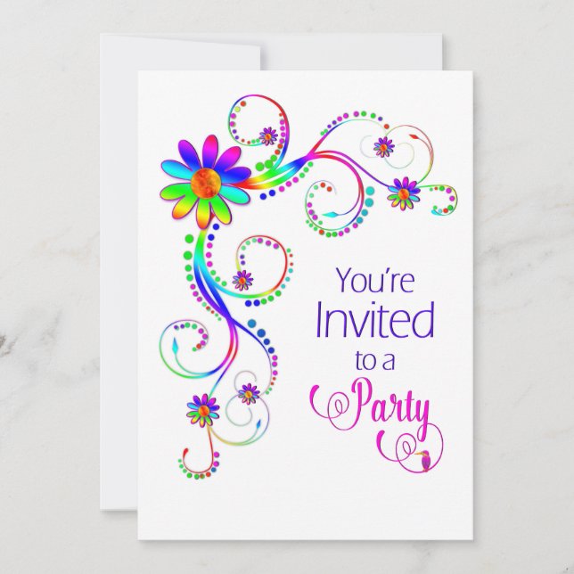 You're Invited Invitation, Fun Floral, Colourful Invitation (Front)