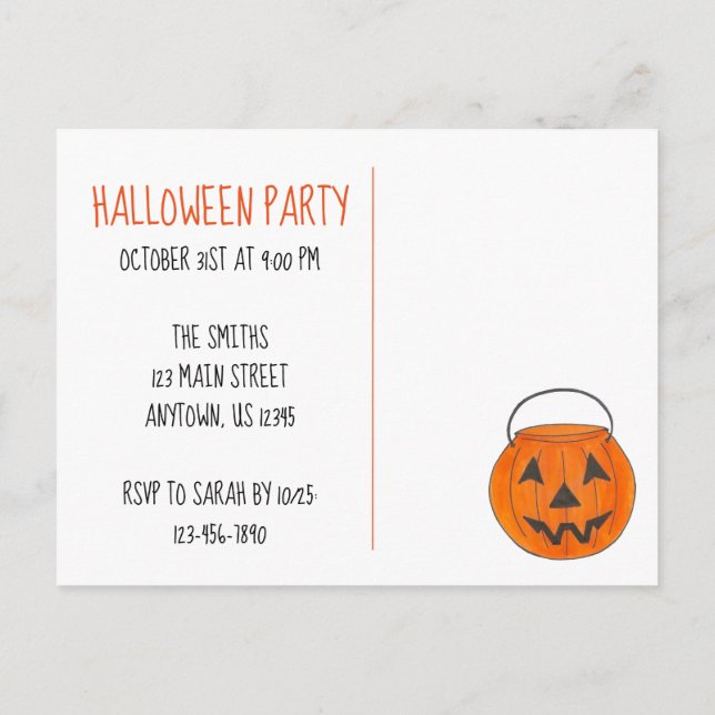 You're Invited Jack o' Lantern Halloween Party Invitation Postcard (Back)