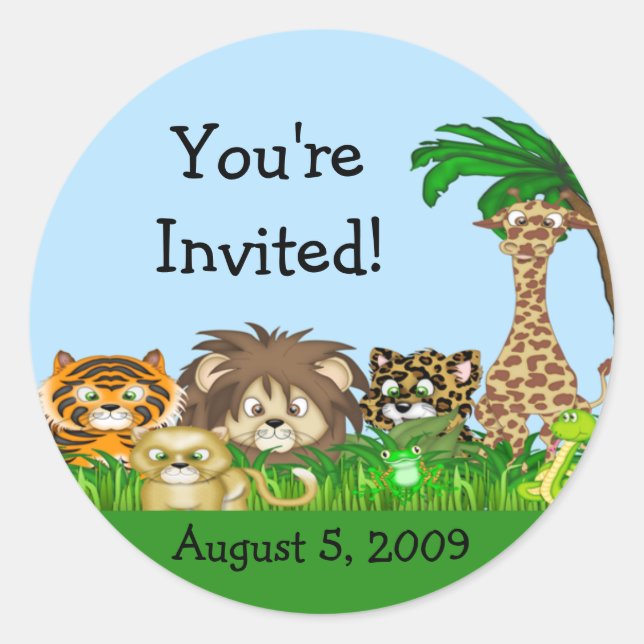 You're Invited! Jungel Baby Shower Classic Round Sticker (Front)