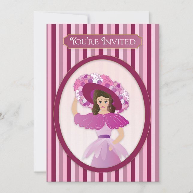 You're Invited, Old Fashion Lady & Huge Hat Invitation (Front)