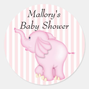 You're Invited Pink Elephant Baby Shower Classic Round Sticker