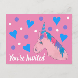 You're Invited Pink Unicorn Magical Birthday Party Invitation Postcard