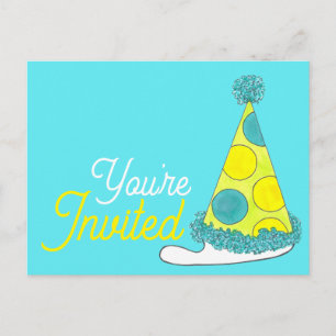 You're Invited Polka Dot Party Hat Birthday Invitation Postcard