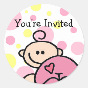 You're Invited Tickled Pink Girl Classic Round Sticker