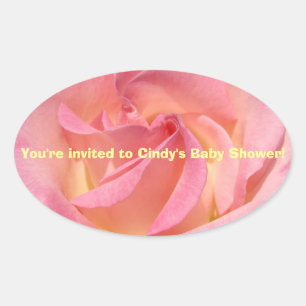 You're invited to Baby Shower! Add Name Pink Rose Oval Sticker