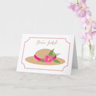 You're Invited, Vintage Hat with Pink Flower Card