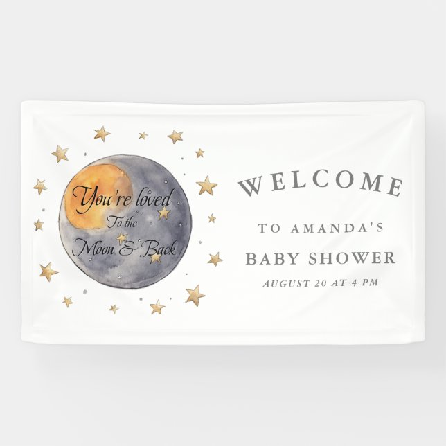 You're loved To the Moon Stars Baby Shower Banner (Horizontal)