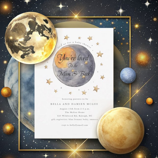 You're loved To the Moon Stars Baby Shower Invitation (Creator Uploaded)