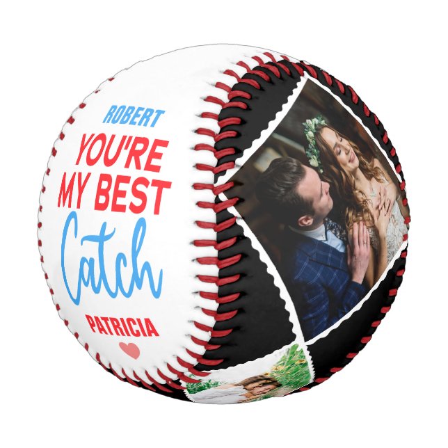 You're My Best Catch 4 Photo Mr & Mrs Couple Names Baseball (Angled)