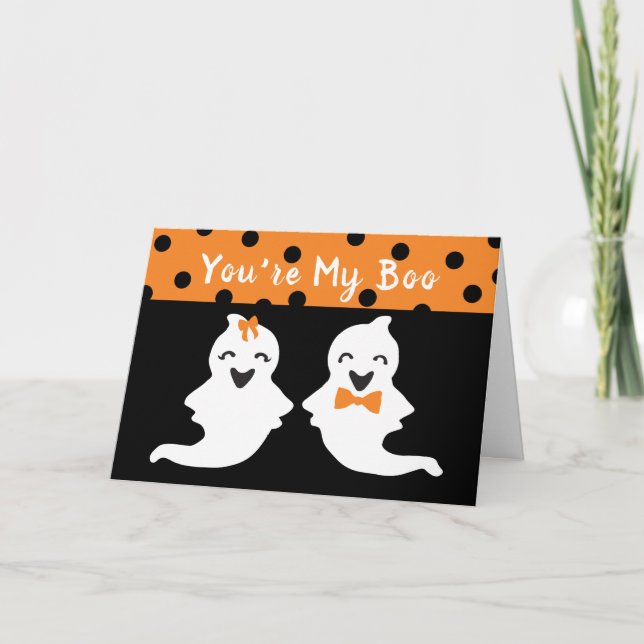 You're My Boo Cute Ghost Halloween Polka Dots Card (Front)
