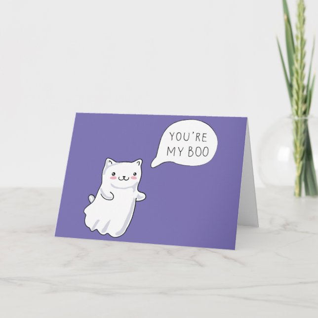 You're My Boo Ghost Cat Valentine Holiday Card (Front)