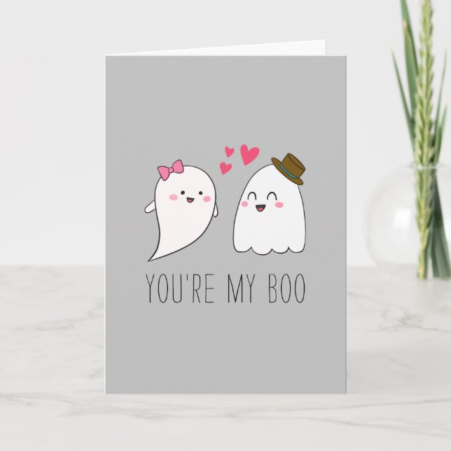 You're my Boo Halloween Kawaii Ghost Cute Grey Card (Front)